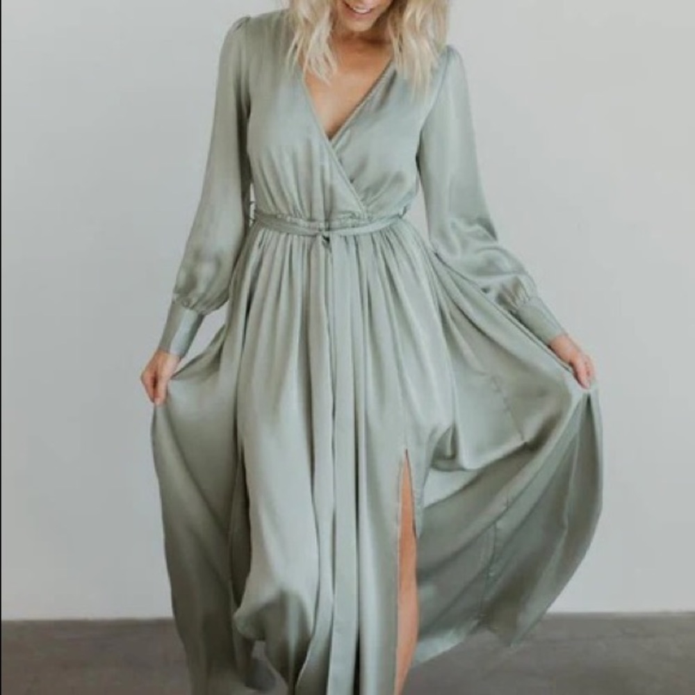 Jenna Sage Satin Maxi Dress (XS)